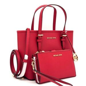 Michael Kors Jet Set Travel Extra-Small Top Zip Tote Bag & Double Zip Wallet Red